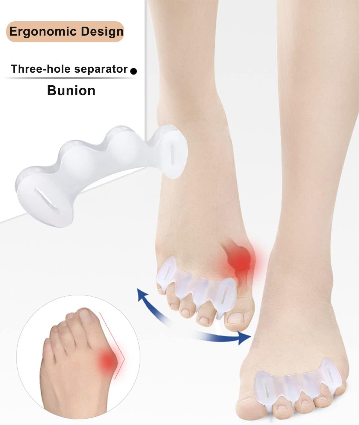 2Pairs Toe Separators Toe Spacers for Women Men to Correct Bunion, Relieve Feet Pain, Foot Alignment, Toe Straighteners for Hammertoes, Plantar Fasciitis (S, Women Shoe Size: 5-9, Men: 6-7)-FemmiqueWomen