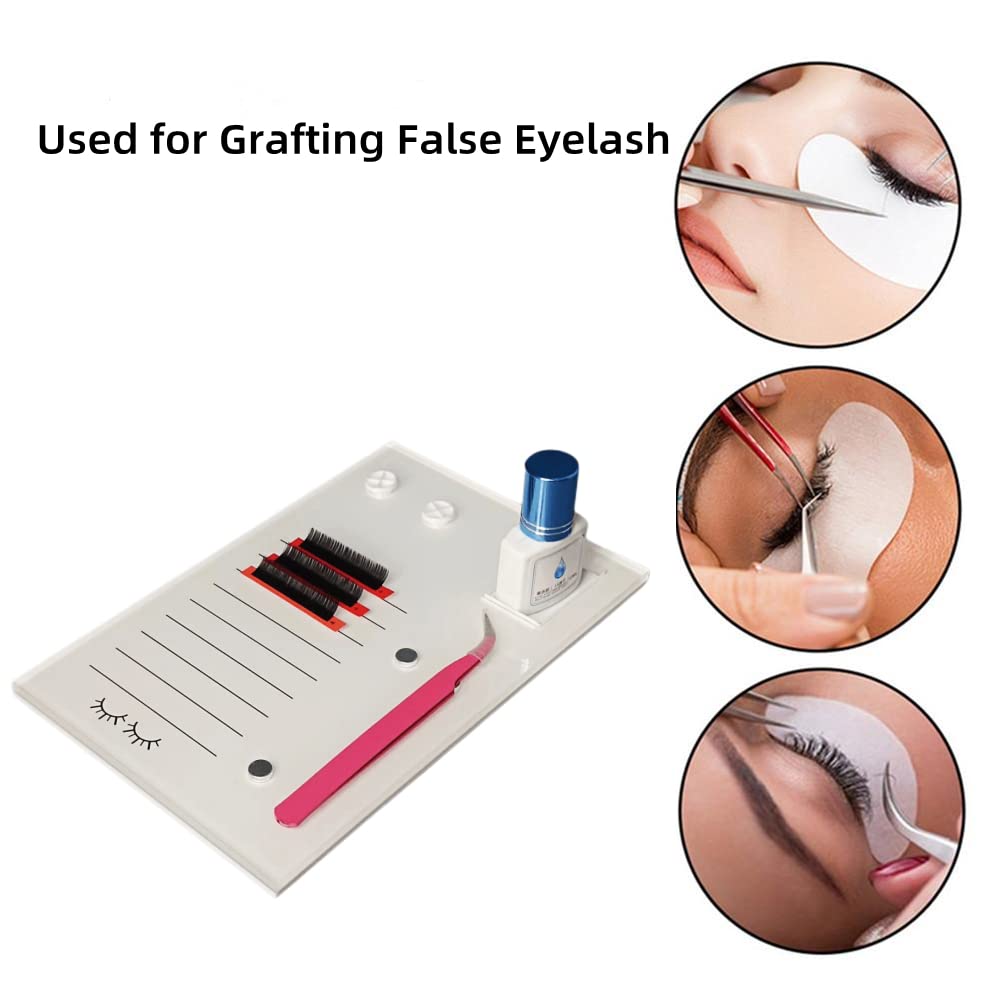 Grafting False Eyelash Acrylic Extension Pallet, Eyelash Extension Glue Tweezers Plate Pad Makeup Palette Individual Training Tools (White (7.87x5.12in))-FemmiqueWomen