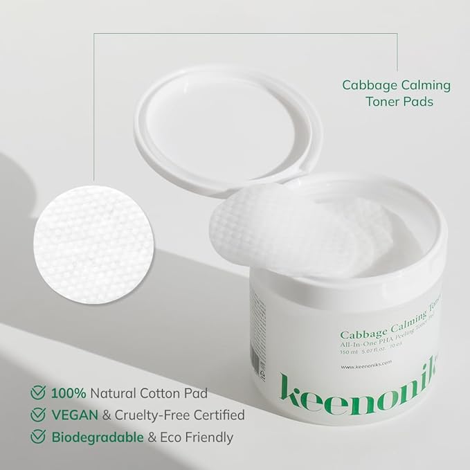 Cabbage Calming Toner Pads – PHA Exfoliating & Cooling Facial Wipes with 150,000ppm Cabbage Extract for Redness Relief & Pore CareㅣKorean Skincareㅣ70 Pads (5.07Oz)-FemmiqueWomen