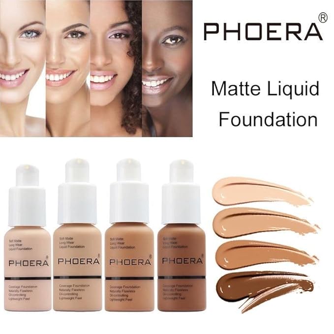 2 Pack PHOERA Foundation, Flawless Soft Matte Liquid Foundation Makeup for Women.(104# Buff Beige and 105# Sand)-FemmiqueWomen