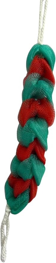 Long Reach Nylon Mesh Elastic Dual-Color Bathing Sponge for Soft Sensitive Skin (Green-Red)