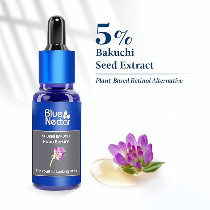 Blue Nectar Bakuchiol Serum for Face with Babchi Oil Extract | Ayurveda Retinol Free Serum for Aging Skin | Oil Free Face Moisturizer for Women & Men (10 Herbs, 1 Fl Oz)-FemmiqueWomen
