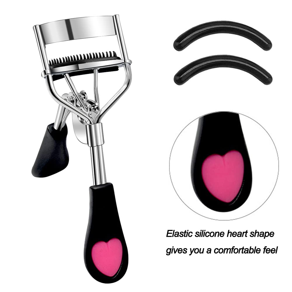 Pinkiou Eyelash Curlers with Comb and Eyelash Separator Set Professional Lash Curler with Built-in Comb Ergonomic Heart-Shaped Handle and Eyelash Comb Tool for Daily Makeup-FemmiqueWomen