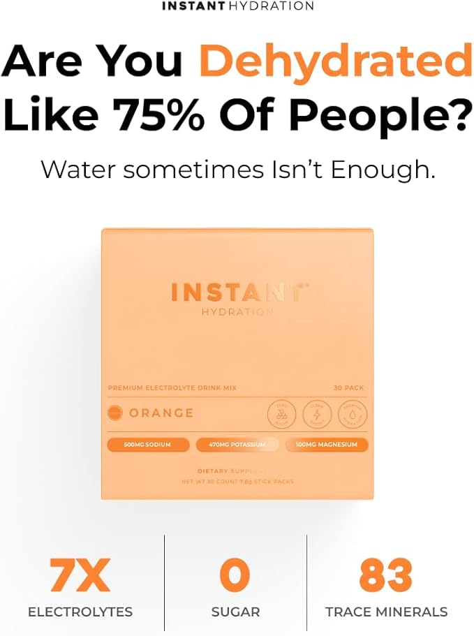 Instant Hydration Electrolytes Powder Packets - Citrus Orange Drink Mix - Zero Sugar - Keto, Vegan, Gluten-Free, Non-GMO - Boost Recovery, Brain Health, Muscle & Tissue Support- 30 Sticks-FemmiqueWomen