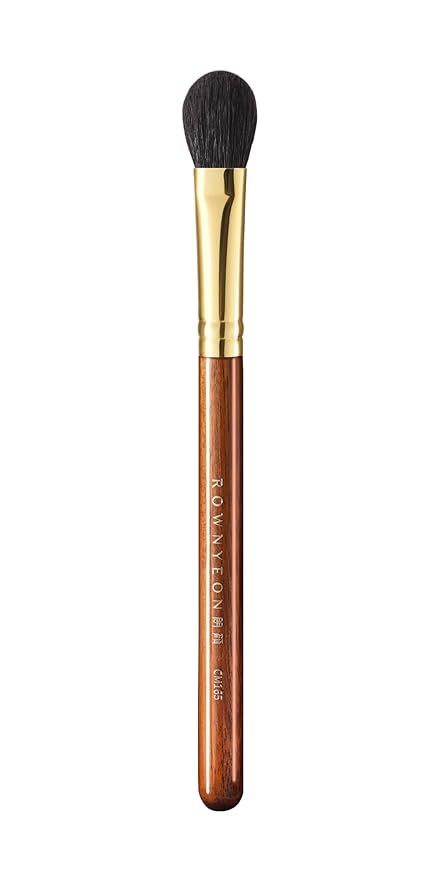 Desert Oak Series Highlighter & Setting Brush - Grade-A Fine LambsGoat Hair for Airbrushed Finish, Multi-Use for Cheeks/Nose/Under-Eyes, Ebana Handle & Brass Ferrule (CM 165)-FemmiqueWomen