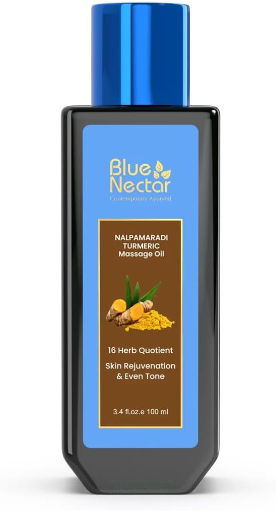 Blue Nectar Nalpamaradi Tailam Skin Radiance Oil with Turmeric | Plant Based Body Oil and Face Oil Infused with Turmeric, Amla and Manjistha (16 Herbs, 3.38 Fl Oz)-FemmiqueWomen