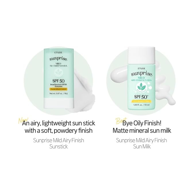ETUDE Sunprise Mild Airy Finish Sunstick SPF50+ PA++++ Powdery sunscreen, Vegan, Non-Greasy, Sebum Control, Matte Finish, Sensitive Skin Friendly, 19g-FemmiqueWomen