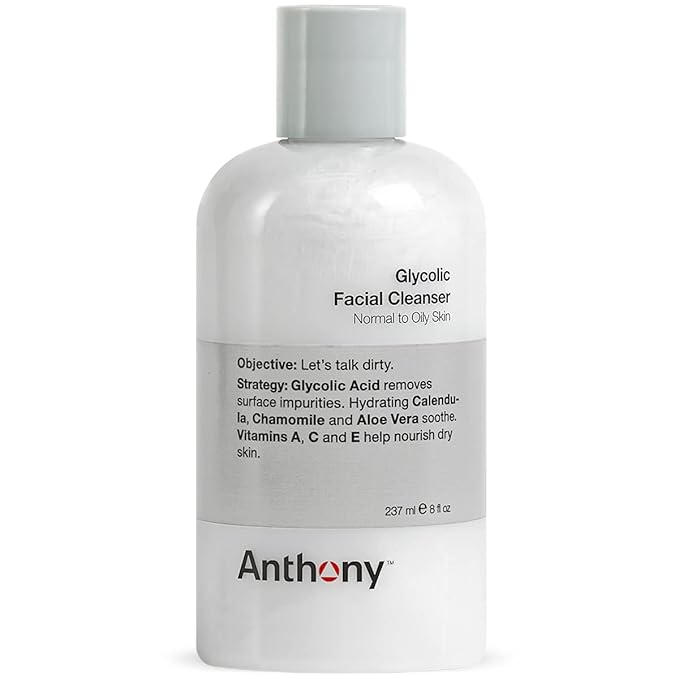 Anthony Glycolic Facial Cleanser for Men, Daily Exfoliating & Hydrating Face Wash, Shave Prep, Non-Foaming, Deep Cleansing, Gentle on Sensitive Skin, Removes Dirt & Oil, Smooths Texture, 8 Fl Oz-FemmiqueWomen