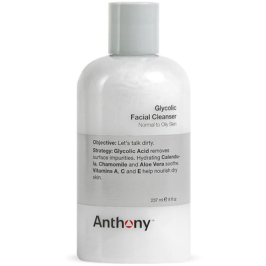 Anthony Glycolic Facial Cleanser for Men, Daily Exfoliating & Hydrating Face Wash, Shave Prep, Non-Foaming, Deep Cleansing, Gentle on Sensitive Skin, Removes Dirt & Oil, Smooths Texture, 8 Fl Oz-FemmiqueWomen