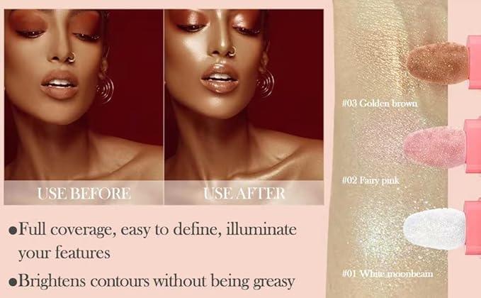 3 Color Glitter Powder Highlighter Makeup, Body Brightens the Natural Three-Dimensional Face Blusher Fairy Highlight Patting Powder.-FemmiqueWomen