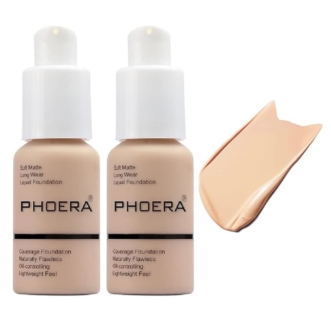 2 Pack PHOERA Foundation, Flawless Soft Matte Liquid Foundation Makeup for Women.(102# Nude)-FemmiqueWomen