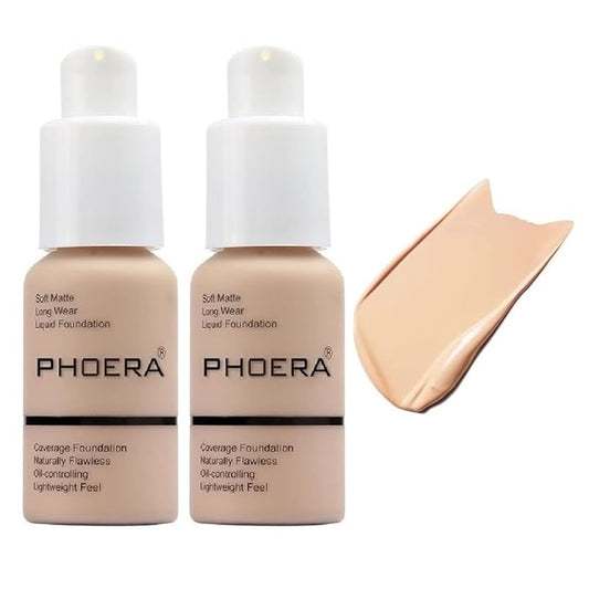 2 Pack PHOERA Foundation, Flawless Soft Matte Liquid Foundation Makeup for Women.(102# Nude)-FemmiqueWomen