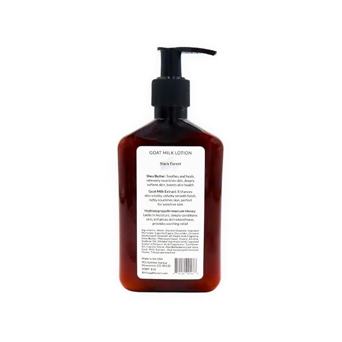 Goat Milk Lotion, Black Forest Fragrance, Hydrating Lotion for Men and Women, Infused With Nourishing Goat Milk, Shea Butter, Sunflower Oil, and Aloe, Soft Amber & Tobacco Scent, 9 Oz-FemmiqueWomen