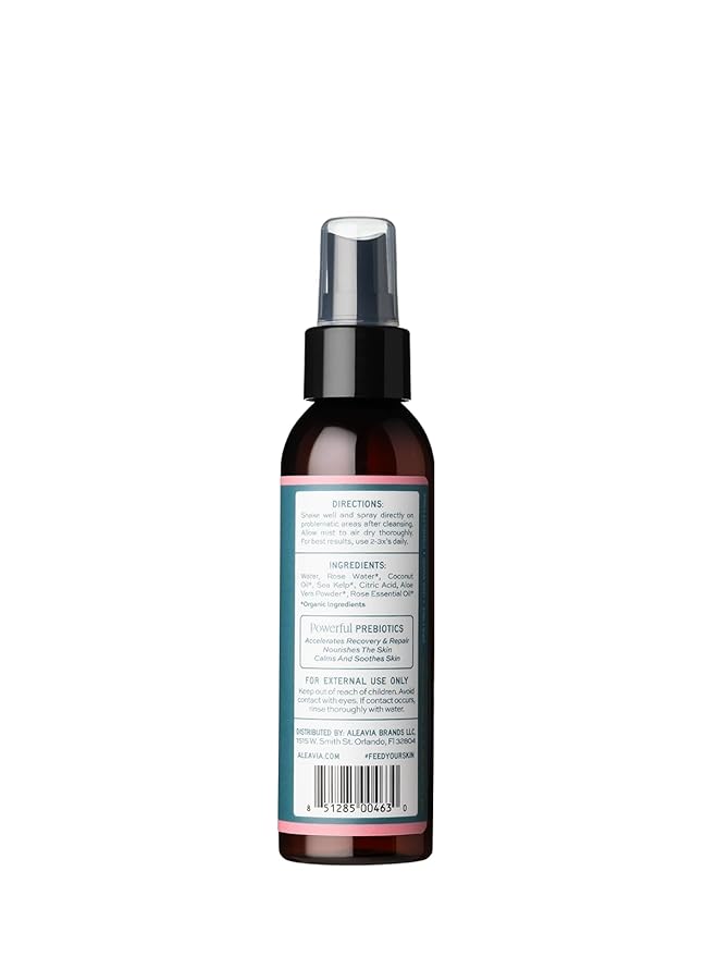 Aleavia Organic Rose Water Spray for Face - All-Natural, Hydrating Luxe Face Mist and Toner - Nourishing and Anti-Aging Prebiotic Formula for All Skin Types - Vegan & Cruelty-Free - 4 oz (118 ml)-FemmiqueWomen