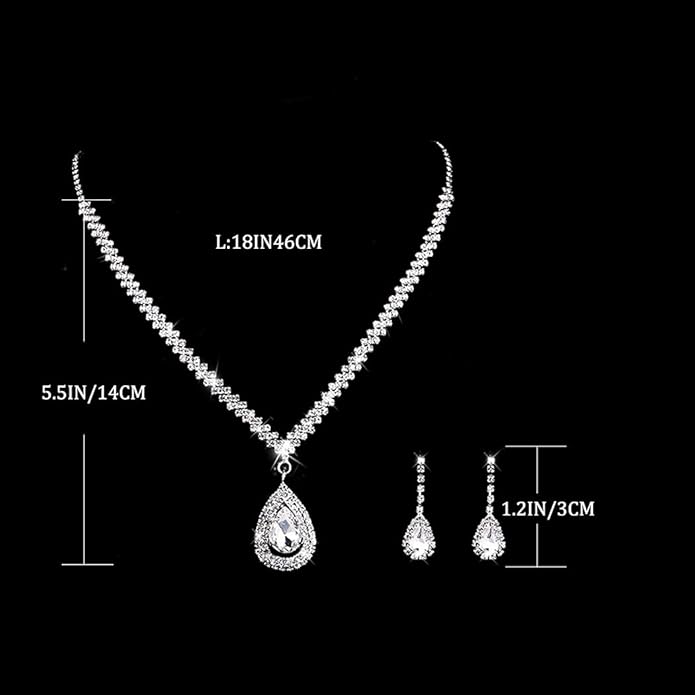 Bride Silver Necklace Earrings Set Rhinestone Wedding Jewelry Set Crystal Choker Necklace for Women-FemmiqueWomen