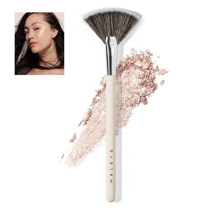 HALEYS Fan Brush VEGAN+CRUELTY-FREE, Sustainable Wood, Vegan Bristles for Airbrushed Finish, For highlighter application, Streak-free, Perfect Blending, Blurs, Smooths with Control-FemmiqueWomen
