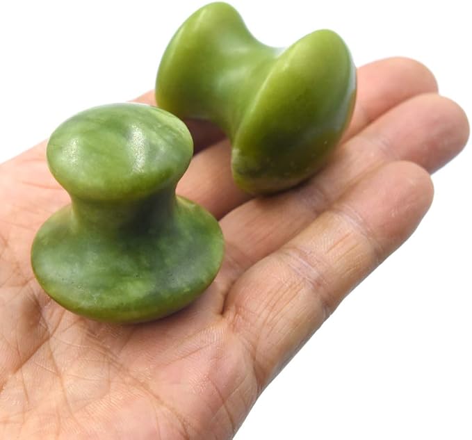 2 Pcs Mushroom Jade Gua Sha Facial Tools, Jade Roller Guasha Massage Green Jade Stone Mushroom Shaped Face Lift Remove Wrinkles Massager for Women Spa, Massage Knobs for Body Relaxing-FemmiqueWomen