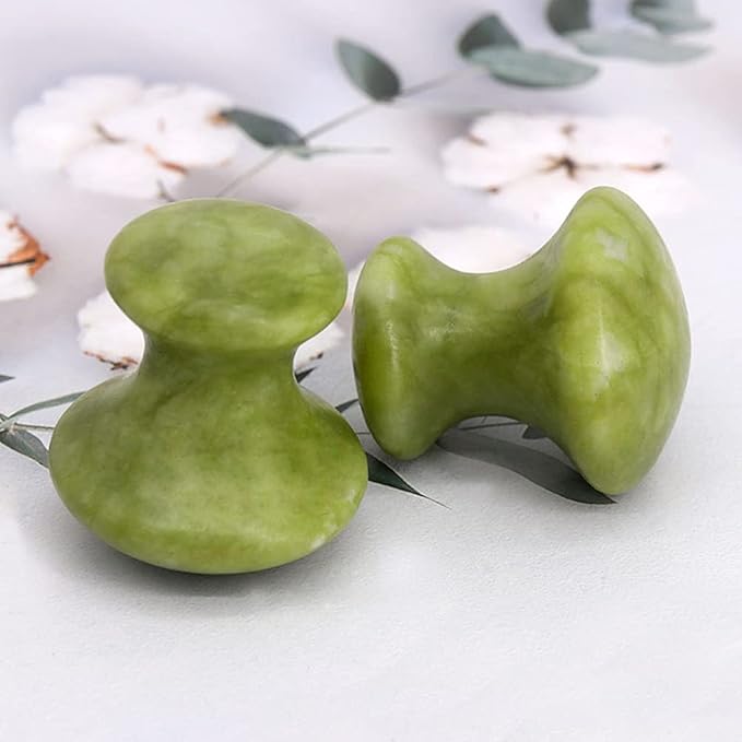 2 Pcs Mushroom Jade Gua Sha Facial Tools, Jade Roller Guasha Massage Green Jade Stone Mushroom Shaped Face Lift Remove Wrinkles Massager for Women Spa, Massage Knobs for Body Relaxing-FemmiqueWomen