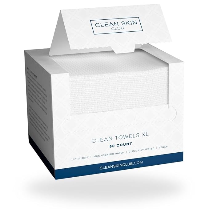 Clean Skin Club Clean Towels XL™, 100% USDA Biobased Face Towel, Disposable Face Towelette, Makeup Remover Dry Wipes, Ultra Soft, 50 Ct, 1 Pack-FemmiqueWomen