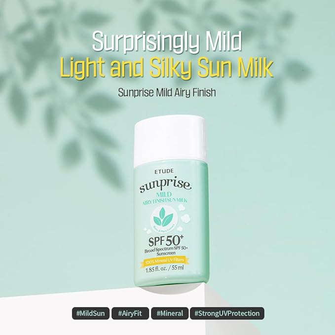ETUDE Sunprise Mild Airy Finish Sun Milk Duo Set (55ml*2) SPF50+ / PA++++ | Sebum-free, Non-Sticky, Long Lasting Protection, 100% Mineral Based Korean Sunscreen, Korean Skin Care, Pefect for Gift-FemmiqueWomen