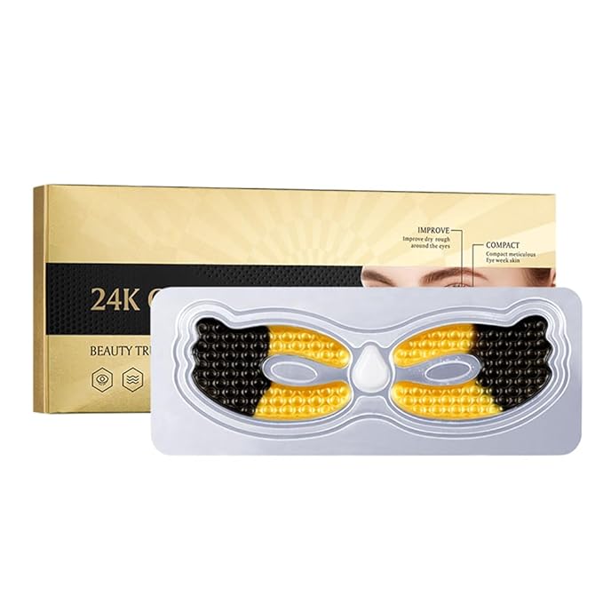 24K Gold Under Eye Patches (5 Pairs) - Black Truffle Under Eye Mask with Newly Upgraded 3D Wrap-around Design, Specifically for Canthus Wrinkles and Dryness Around the Eyes (Gold)-FemmiqueWomen