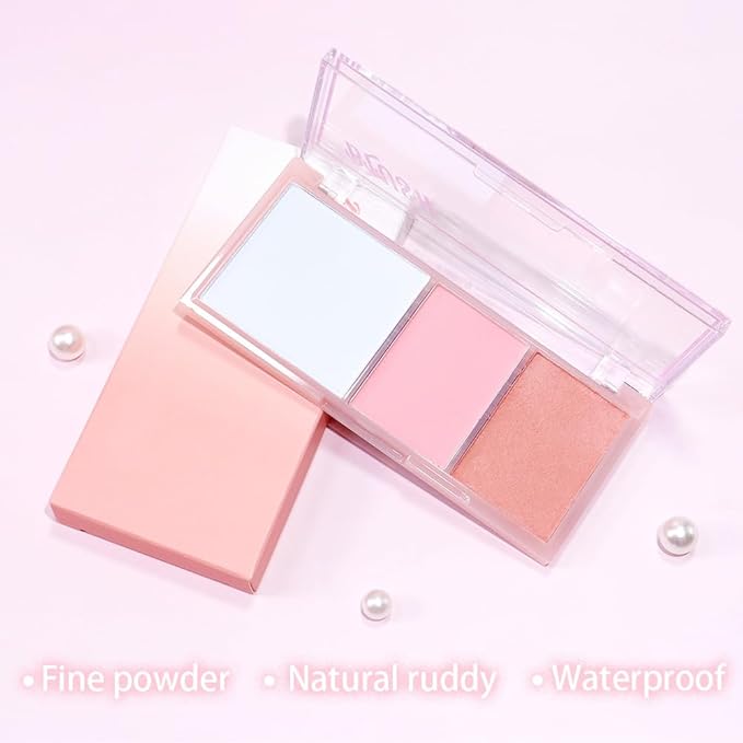 3 IN 1 Brown Nude Face Highlight Bronzer Powder Palette for Face Cheeks Contour Brightening, Buildable Matte Coverage Natural Makeup,Ultra Sculpt Nose Shadow Eyeshadow Primer-Nude-FemmiqueWomen