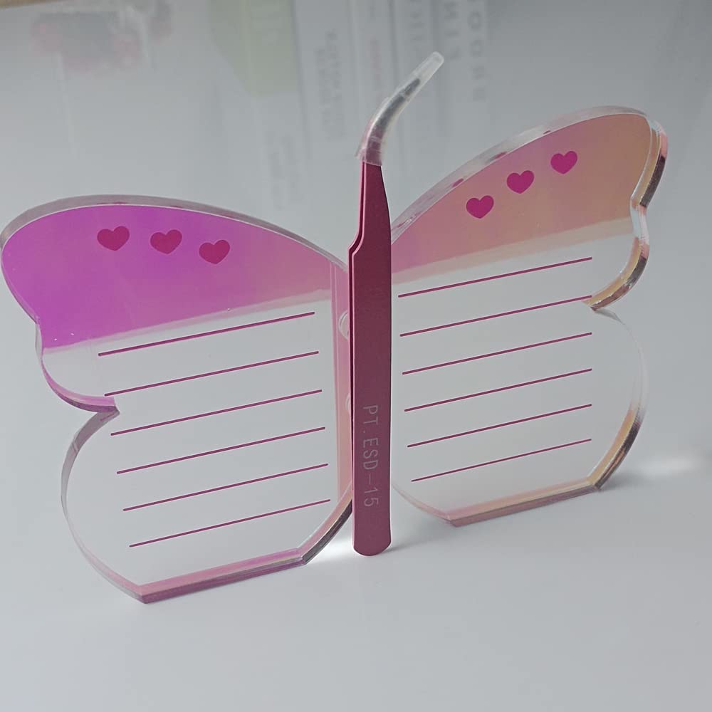 Grafting False Eyelash Acrylic Extension Pallet, Eyelash Extension Tweezers Plate Pad Makeup Palette Individual Training Tools Butterfly-shaped (Dazzling(5.9x3.9inch))-FemmiqueWomen