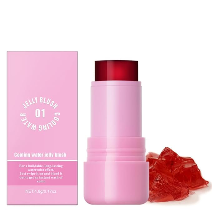 Jelly Cooling Blush Stick, Milk Water Tint, Clear Glossy Long Lasting Sheer Lip & Cheek Stain, Waterproof Light Non-Sticky Buildable Watercolor Finish-Vegan (#1 poppy pink, 0.17oz)-FemmiqueWomen