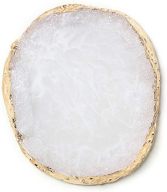 1pc White Golden Edge Resin Nail Art Palettes Nail Mixing Palette Polish Color Mixing Plate Nail Holder Display Cosmetic Mixing Tools Makeup Palette Tray Accessories (white)-FemmiqueWomen