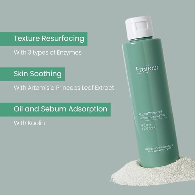 Wormwood Enzyme Cleansing Pack – Korean Powder Face Cleanser & Exfoliant with Papaya Enzyme, AHA BHA PHA, Low pH, Clears Acne & Pores, Smooths Texture, for All Skin Types, 2.82 oz.-FemmiqueWomen