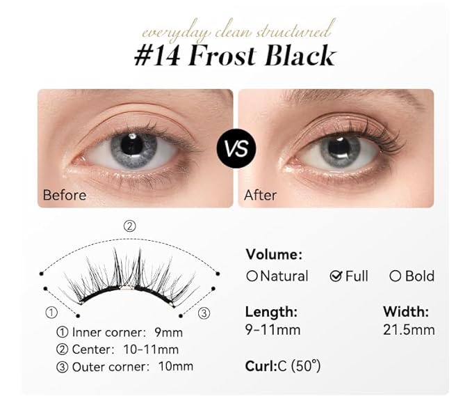 Soft Magnetic Eyelashes Kit with Applicator, No.14 Frost Black, Reusable Glue-free Wispy Magnetic Lashes, Cruelty-free False Lashes, Waterproof, Lightweight, Suit for Heavy Makeup-FemmiqueWomen