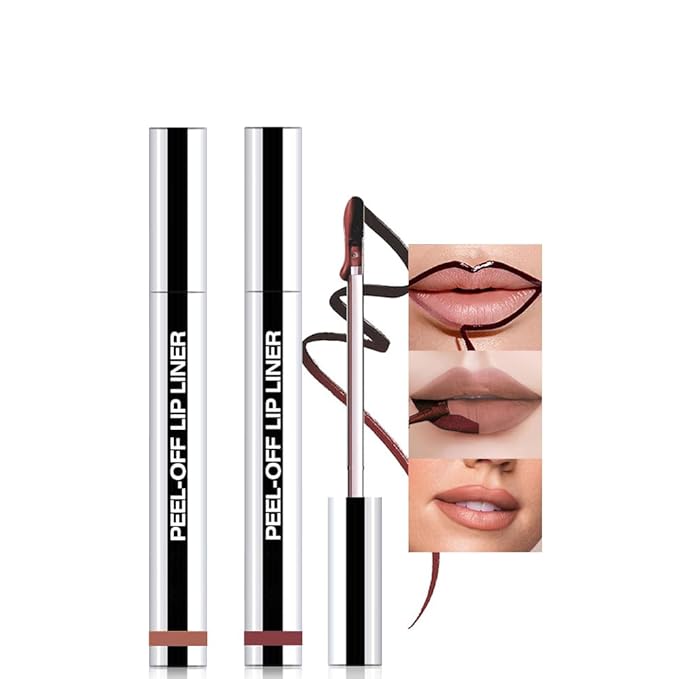 2Pcs Matte Liquid Lip Stain Peel Off Lip liner Tattoo, Matte Peel Off Lip Stain, Long Lasting Waterproof Lipstick Lip Gloss Stain, Transfer-proof for All Skin Types (0.24 fl oz-02#+03#)-FemmiqueWomen