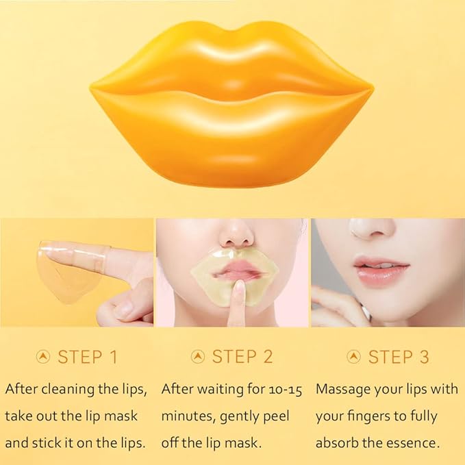 20Pcs Moisturizing Lip Mask, Restores Moisture Lip Care Mask for Dry Lips and Lip Lines Lips Overnight Lip Care, Gel Treatment Lip Masks Plumping Lips Mask (Yellow)-FemmiqueWomen