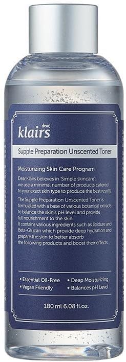 [KLAIRS] Supple Preparation Unscented Toner 6.08 fl oz, Lightweight, Essential Oil-Free, Alcohol Free, Packaging Changed-FemmiqueWomen