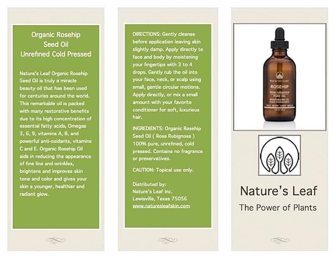 Rosehip Seed Oil Organic / 100% Pure Cold Pressed/Unrefined/Omegas 3, 6 & 9 / Vitamins A C & F/Anti-Aging/Stretch Marks/Wrinkles & Fine Lines 4 fl. oz.-FemmiqueWomen