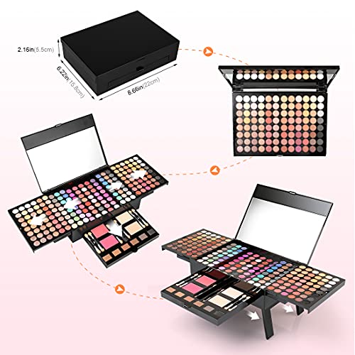 194 Colors Pink Cosmetic Make up Palette Set Kit with Eyeshadow Blusher Eyebrow Powder Face Concealer,All-in-One High Pigment Powder Pallet Kit with Mirror, Applicators-FemmiqueWomen