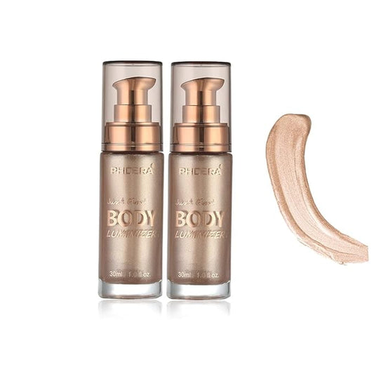2 Pack Body Luminizer, High Gloss Waterproof Body Luminizer Glitter Face Shimmer Moisturizer Lotion Tan Cream Foundation Makeup Bronzer(101 Rose Gold)-FemmiqueWomen