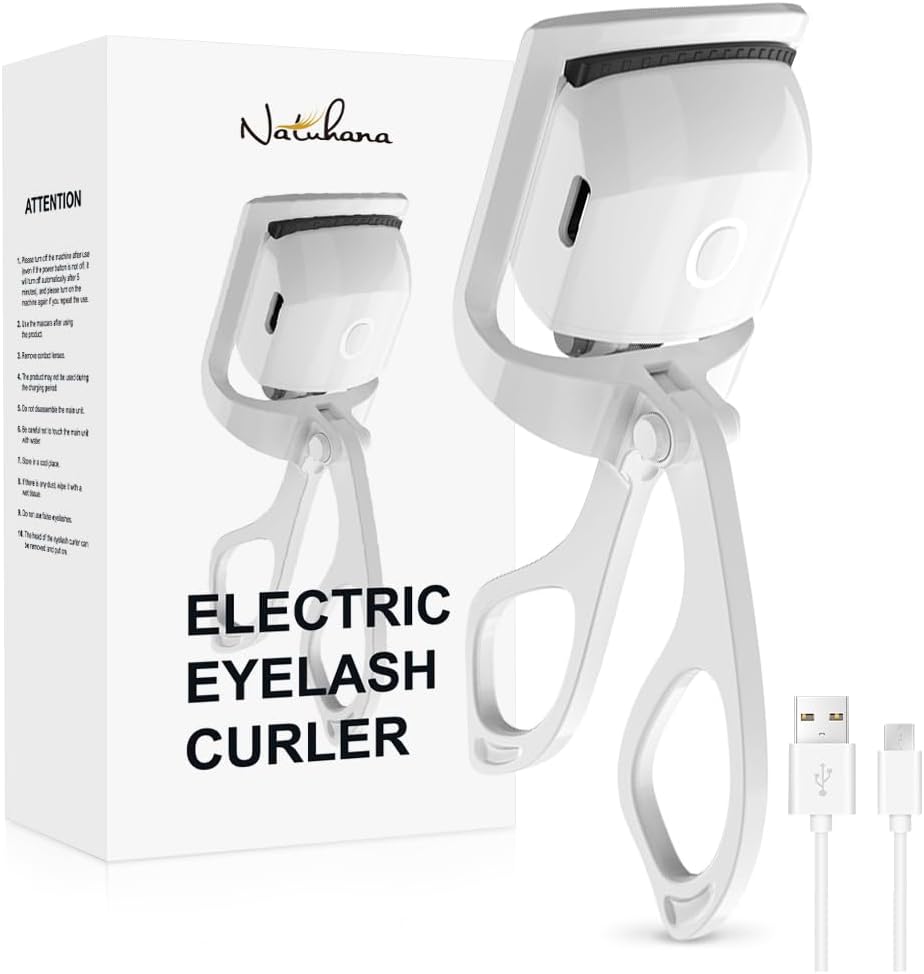 Heated Eyelash Curler with USB,Fast Heat up & 24H Long-Lasting,Rechargeable Electric Lash Curlers,Temperature Control,Safe Anti-Burn Quick Natural Curling Eye Lashes,White-FemmiqueWomen