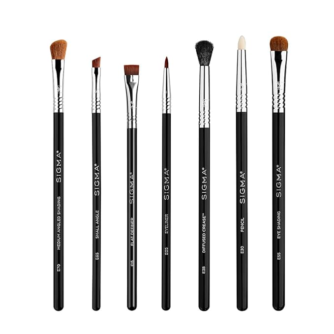 Sigma Beauty Basic Eye Makeup Brush Set – Classic Eye Makeup Brushes with Premium Fibers and Sleek, Durable Handles for Eyeliner, Eyeshadow, & Eyebrows, Includes 7 Black Makeup Brushes-FemmiqueWomen