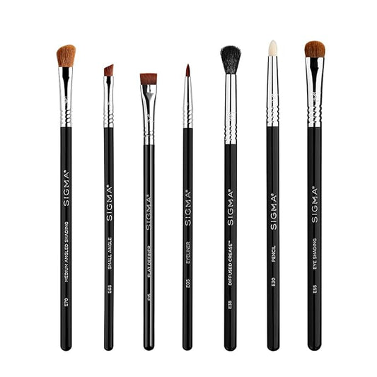 Sigma Beauty Basic Eye Makeup Brush Set – Classic Eye Makeup Brushes with Premium Fibers and Sleek, Durable Handles for Eyeliner, Eyeshadow, & Eyebrows, Includes 7 Black Makeup Brushes-FemmiqueWomen