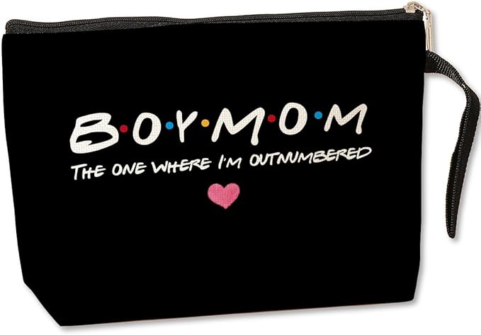 Jztco Boy Mama Makeup Bag, Baby Shower Gifts for Mom First Time, Christmas Birthday Unique Cosmetic Bag Funny Mothers Day, New Mom Gifts - Boy Mama The One Where I'm Outnumbered, Black