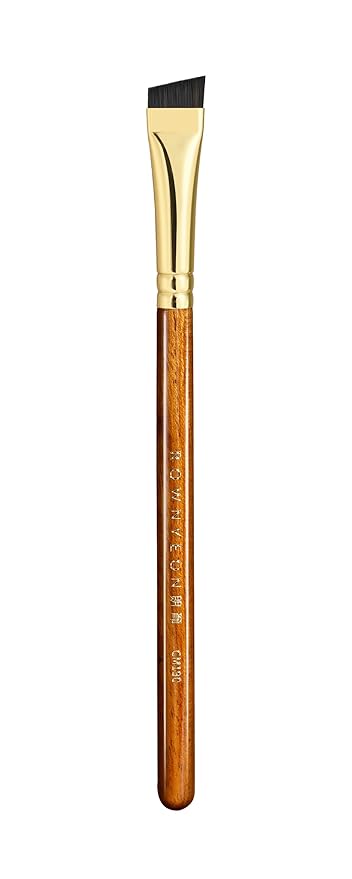 Desert Oak Series MicroBlade Angled Brow Brush - 11mm Ultra-Fine Nylon Bristles for 1mm Hair Strokes, Pomade/Gel/Powder Application, Bubinga & Brass (CM 190)-FemmiqueWomen