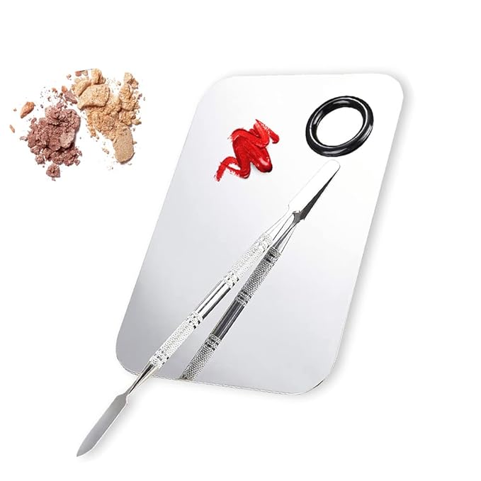 2 Pcs Makeup Mixing Palette, Upgrad Stainless Steel Metal Foundation Palette with Spatula Artist Tool for Mixing Foundation Nail-Art 5.9x3.9 in-FemmiqueWomen