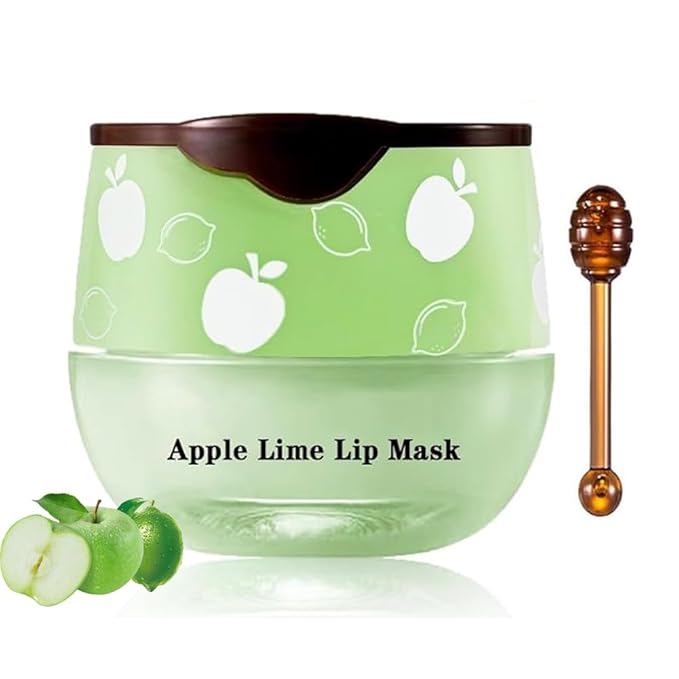 1PCS Lip Balm Honey Pot,Honey/Apple Lime Lip Mask Overnight Moisturizing Lip Balm,Hydrating Prevention Dry & Cracked Lip Exfoliator Lip Wrinkle Care Sleeping Lip Mask (Apple Lime)-FemmiqueWomen