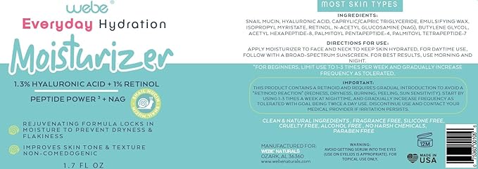 WEBE Hydration Snail Mucin Moisturizer – Hydrating Face Cream with Hyaluronic Acid, Retinol & Peptides for Smoother, Youthful-Looking Skin-FemmiqueWomen
