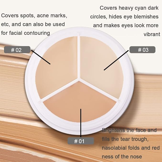 2pcs Tri-color Face Concealer Contour Palette With Brush for Light Medium Skin. Correct Cream Foundation Palet for Under Eye Dark Circles Eyelid Tattoo. Ivory Cream Makeup Plate corrector de ojeras-FemmiqueWomen