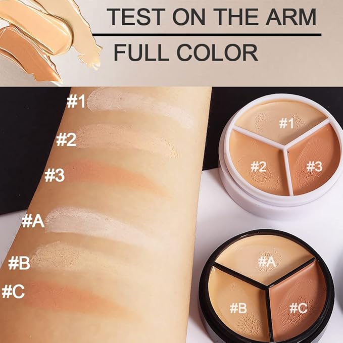 2pcs Tri-color Face Concealer Contour Palette With Brush for Light Medium Skin. Correct Cream Foundation Palet for Under Eye Dark Circles Eyelid Tattoo. Ivory Cream Makeup Plate corrector de ojeras-FemmiqueWomen