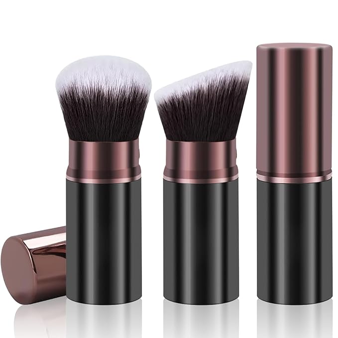 Retractable Makeup Brush, Travel Kabuki Powder Makeup Brush 2 Pack, Foundation Face Blush Brushes for Blending Liquid, Blush, Bronzer, Buffing, Sunscreen,Flawless Cosmetics-FemmiqueWomen