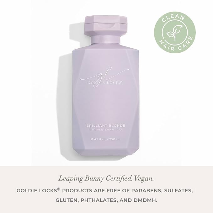 Goldie Locks Brilliant Blonde Purple Shampoo for Blonde, Lightened, Grey Hair & Extensions, Brightens, Tones, Eliminates Brass, Sulfate-Free, Nourishing, Moisturizing, Color Safe, 8.45 Fl Oz Bottle-FemmiqueWomen