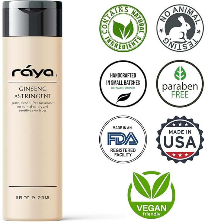 RAYA Ginseng Astringent with AHA 6 oz (G-205) | Gentle Glycolic Facial Toner for Dry and Sensitive Skin | Helps Tighten Pores, Smooth Complexion, and Reduce Fine Lines | Made with Alpha Hydroxy Acids-FemmiqueWomen